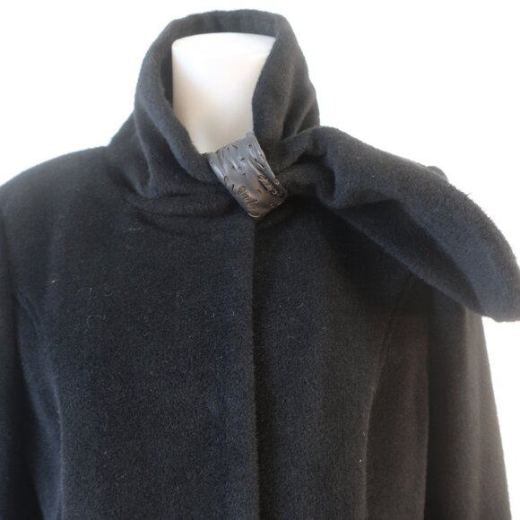 NWT Women Badgley Mischka Black Mix Media Wool Alpaca Leather Trim Olivia Coat L - Picture 7 of 16